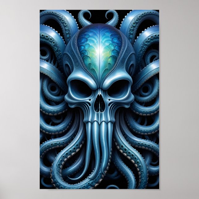 Alien Skull Octopus - 005 - Night V - Fantasy Art Poster (Front)