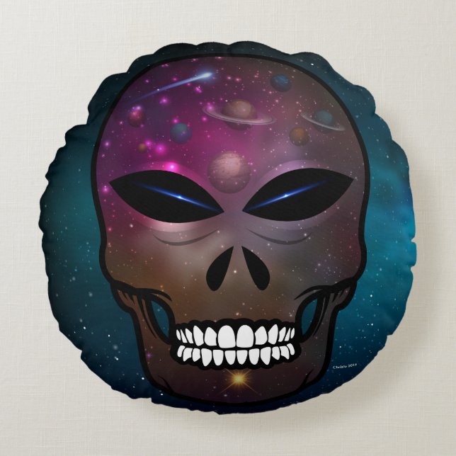 Alien Skull Throw Pillow ET in space (Front)