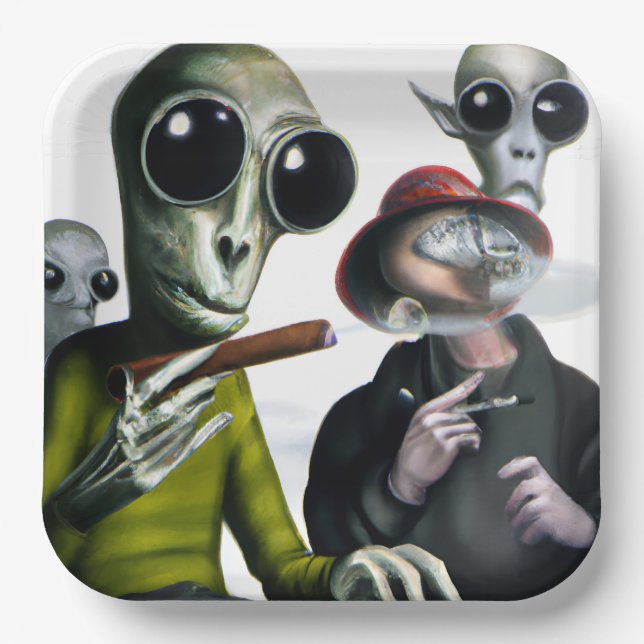 Alien Smoke Break Paper Plates (Front)