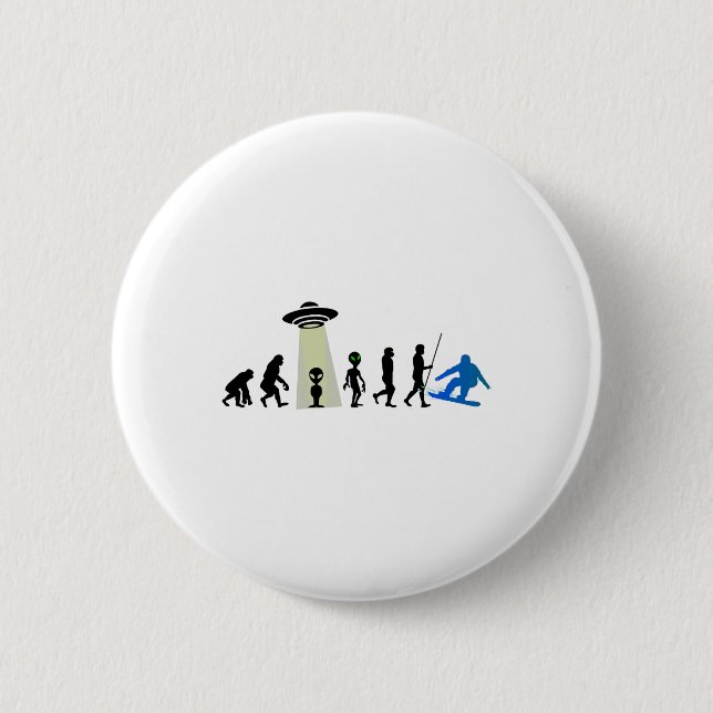Alien Snowboard Evolution Pun Joke Winter Boarding Button (Front)