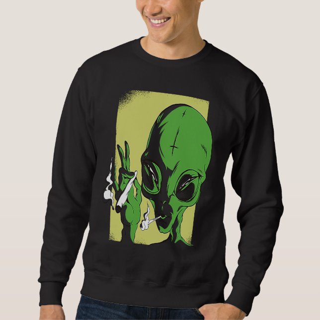 alien space aliens  ufo smoking sweatshirt (Front)