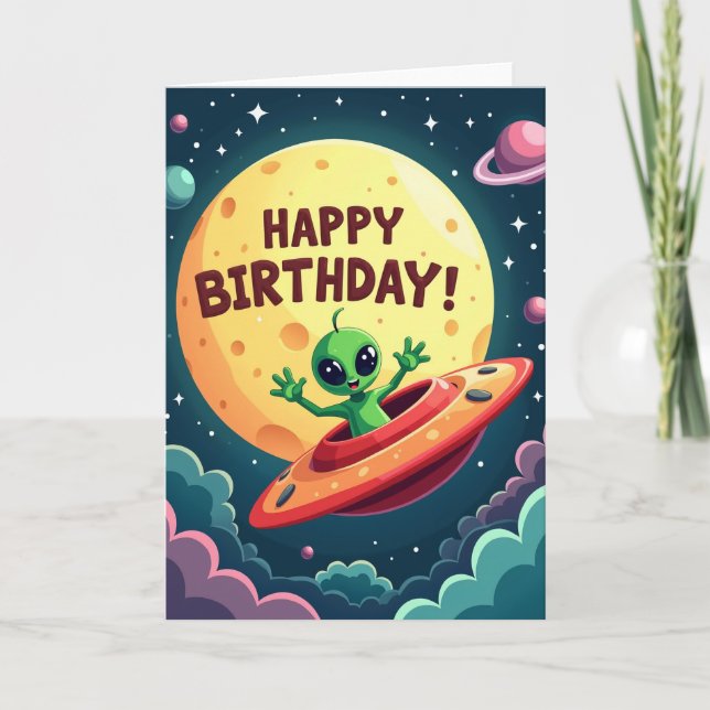Alien Space Birthday Card (Front)