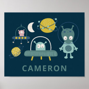 Alien Space Planet Blue Personalized Name Room Poster