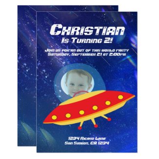 Alien Spaceship Astronaut Outer Space Birthday Card