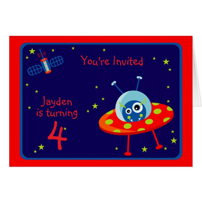 Alien Spaceship Birthday Party  Invitation Card