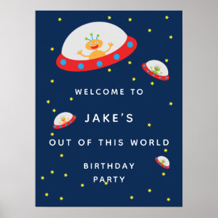 Alien spaceship birthday party poster welcome sign