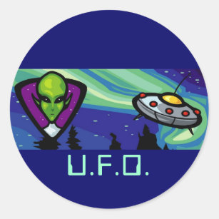 Alien Spaceship Classic Round Sticker