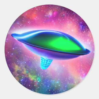 Alien Spaceship Classic Round Sticker