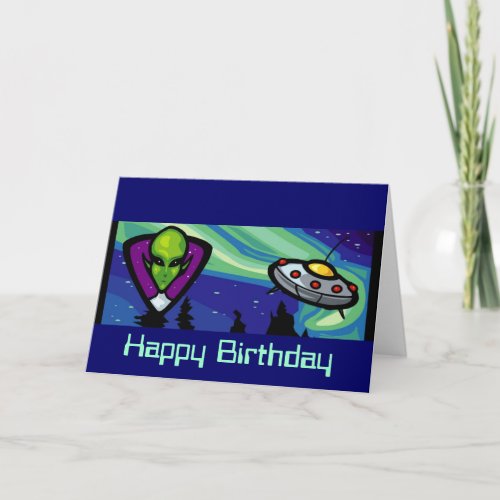 Alien Spaceship Customizable Birthday Card