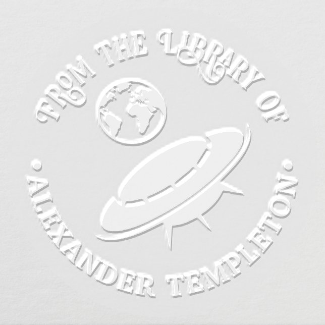Alien Spaceship Headed to Earth Library Book Name Embosser (Design)