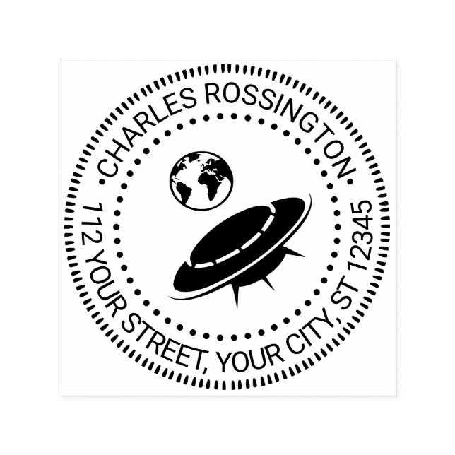 Alien Spaceship Headed to Earth Name Address #2 Self-inking Stamp (Design)