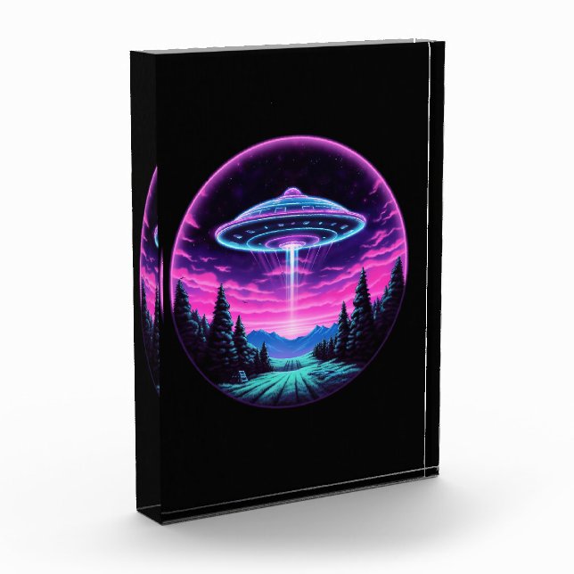 Alien Spaceship Retro Futuristic Acrylic Award (Left)