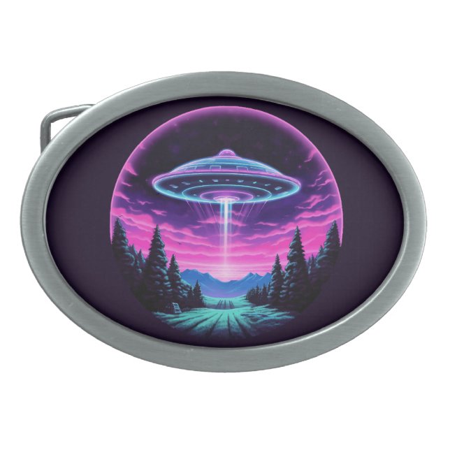 Alien Spaceship Retro Futuristic Belt Buckle (Front)