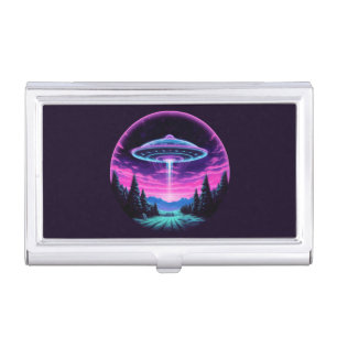 Alien Spaceship Retro Futuristic Business Card Case