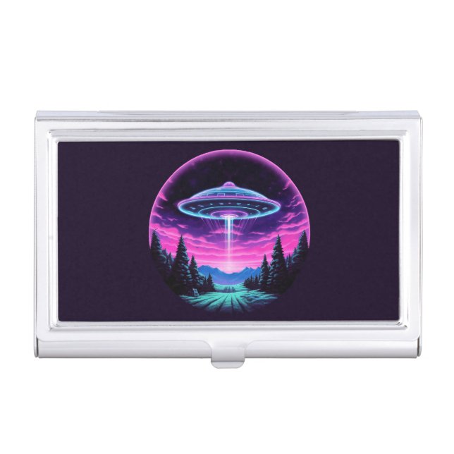 Alien Spaceship Retro Futuristic Business Card Case (Front)