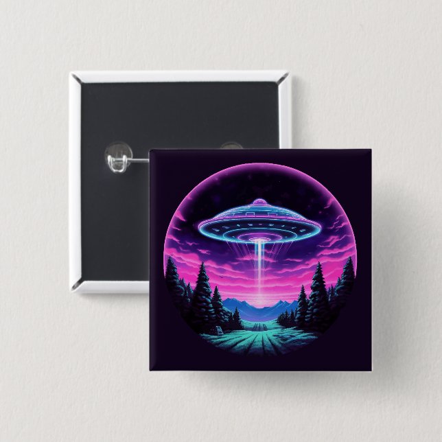 Alien Spaceship Retro Futuristic Button (Front & Back)