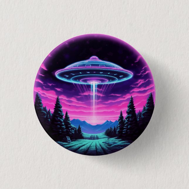 Alien Spaceship Retro Futuristic Button (Front)