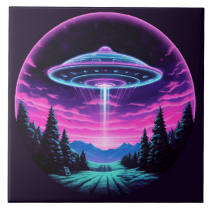 Alien Spaceship Retro Futuristic Ceramic Tile