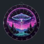 Alien Spaceship Retro Futuristic Dart Board<br><div class="desc">Step into a world of otherworldly wonder with our mesmerizing Alien Spaceship Vaporwave Aesthetic Art Print. Against the backdrop of a starlit sky, this captivating scene depicts an alien spaceship hovering over a serene night field, casting an ethereal glow that bathes the surroundings in a surreal light. Inspired by the...</div>