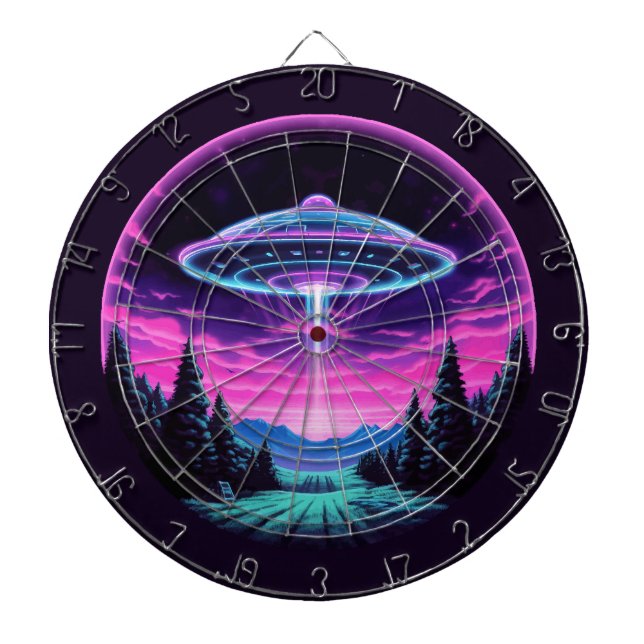 Alien Spaceship Retro Futuristic Dart Board (Front)