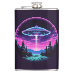 Alien Spaceship Retro Futuristic Flask