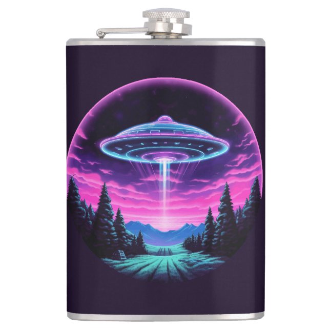 Alien Spaceship Retro Futuristic Flask (Front)