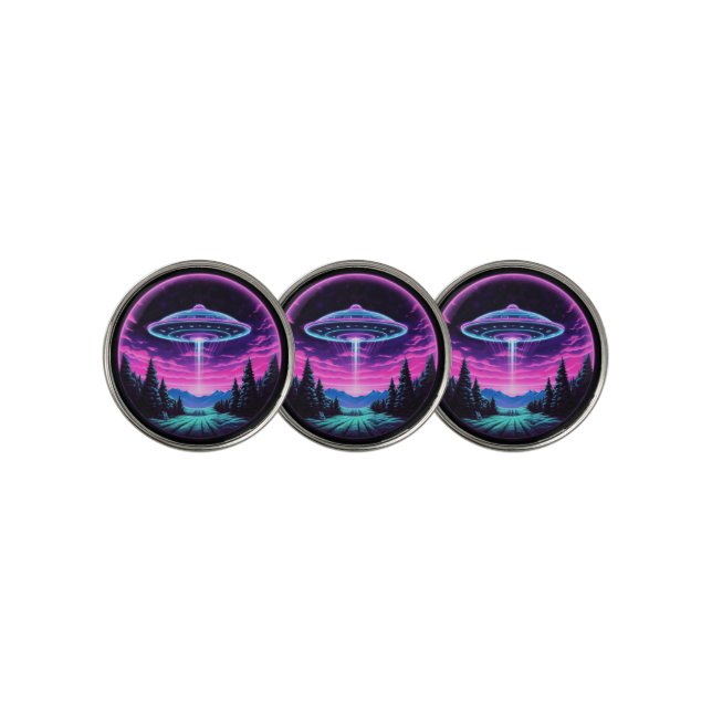 Alien Spaceship Retro Futuristic Golf Ball Marker (3 Up)