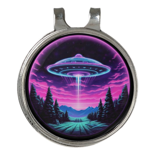 Alien Spaceship Retro Futuristic Golf Hat Clip (Front)