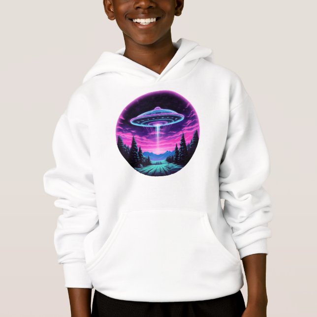 Alien Spaceship Retro Futuristic Hoodie (Front)