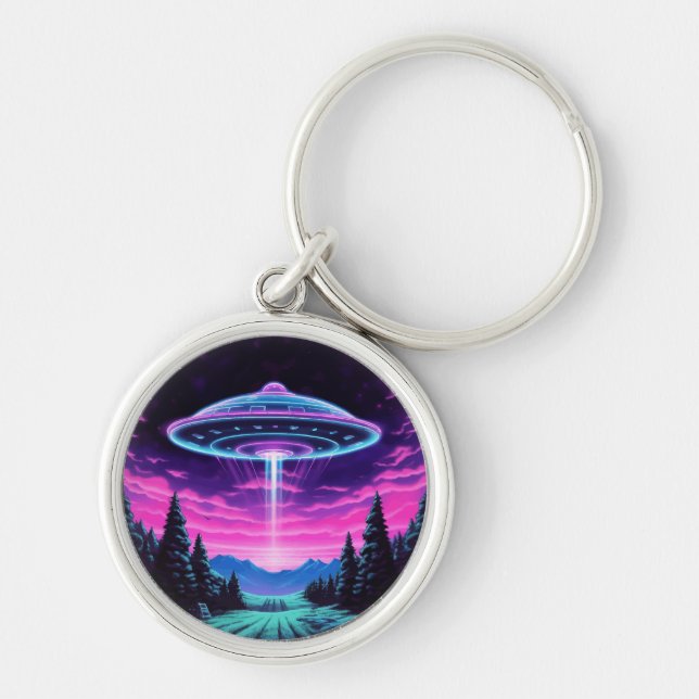 Alien Spaceship Retro Futuristic Keychain (Front)