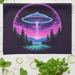 Alien Spaceship Retro Futuristic Kitchen Towel