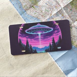 Alien Spaceship Retro Futuristic License Plate
