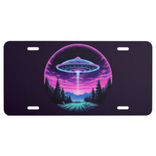 Alien Spaceship Retro Futuristic License Plate