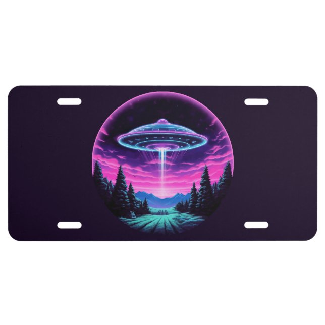 Alien Spaceship Retro Futuristic License Plate (Front)