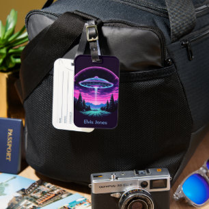 Alien Spaceship Retro Futuristic Luggage Tag