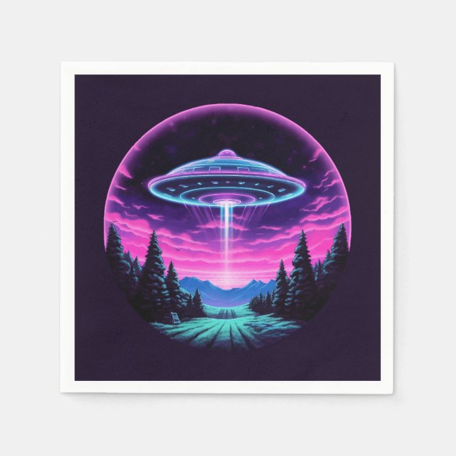 Alien Spaceship Retro Futuristic Napkins (Front)