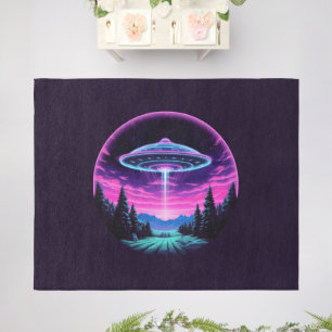 Alien Spaceship Retro Futuristic Outdoor Rug