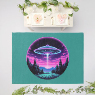 Alien Spaceship Retro Futuristic Outdoor Rug