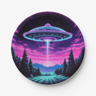 Alien Spaceship Retro Futuristic Paper Plates