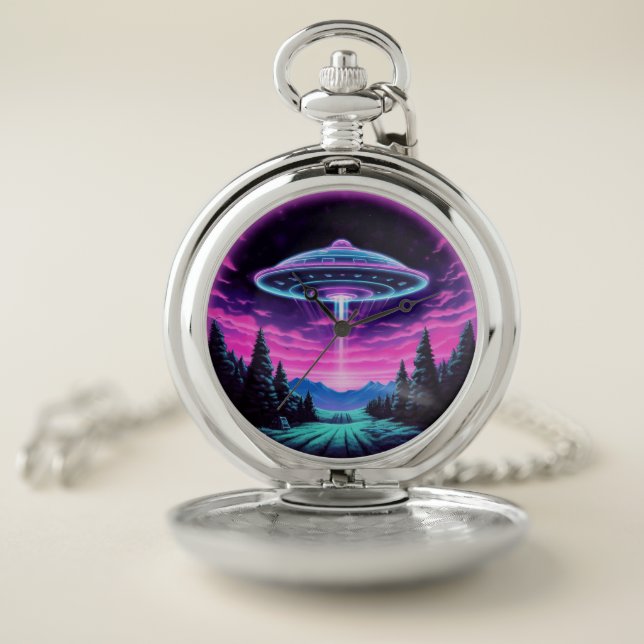 Alien Spaceship Retro Futuristic Pocket Watch (Inside)