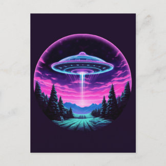 Alien Spaceship Retro Futuristic Postcard