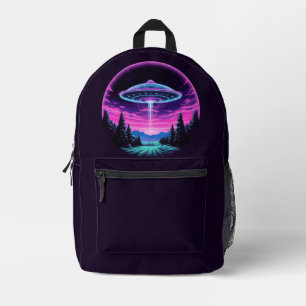 Alien Spaceship Retro Futuristic Printed Backpack