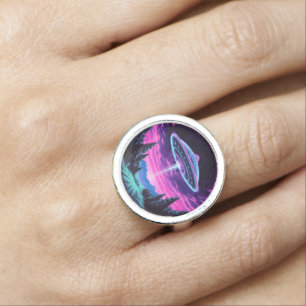 Alien Spaceship Retro Futuristic Ring