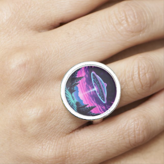Alien Spaceship Retro Futuristic Ring (In Situ)