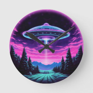 Alien Spaceship Retro Futuristic Round Clock
