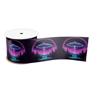 Alien Spaceship Retro Futuristic Satin Ribbon