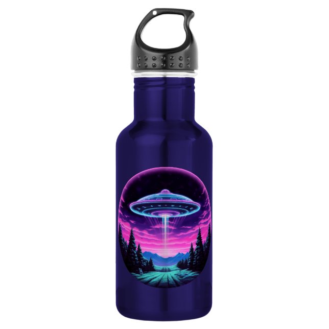 Alien Spaceship Retro Futuristic Stainless Steel Water Bottle (Front)