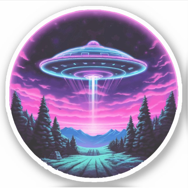 Alien Spaceship Retro Futuristic Sticker (Front)