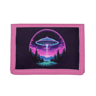 Alien Spaceship Retro Futuristic Trifold Wallet