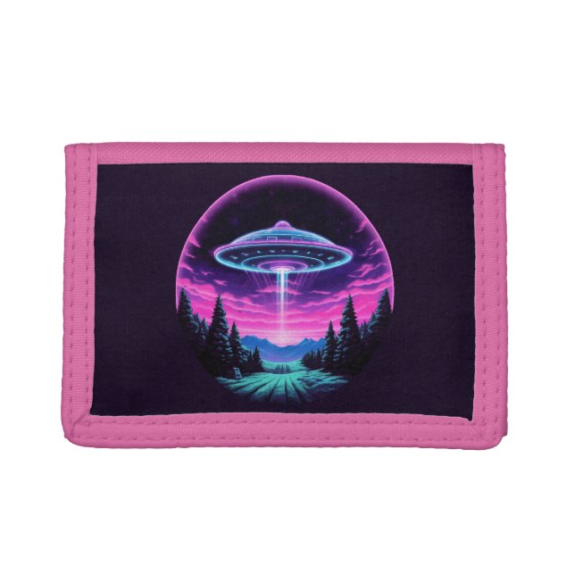 Alien Spaceship Retro Futuristic Trifold Wallet (Front)